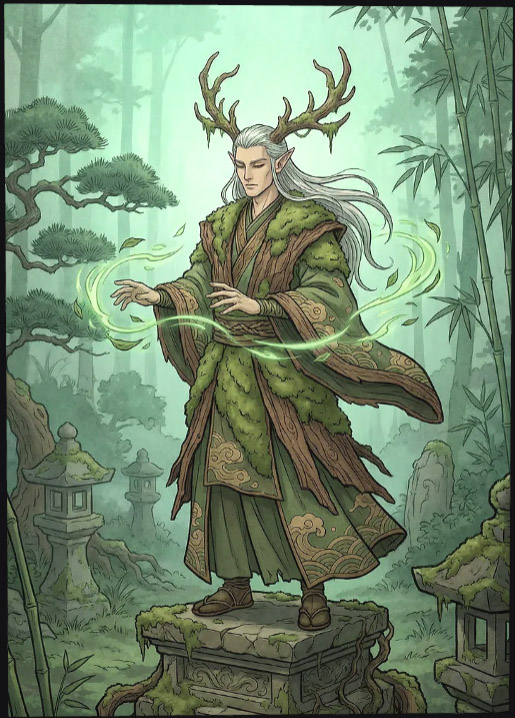 Forest Elf with Antlers and Magic — metal poster wall art by Lineer